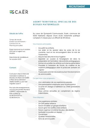 Recrutement d'une ATSEM à Scaër