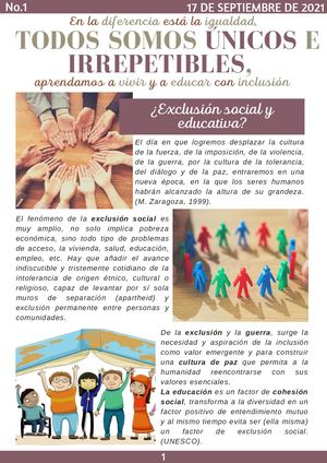 En La Diferencia Está La Igualdad, Todos Somos úNicos E Irrepetibles, Aprendamos A Vivir Y A Educar Con Inclusión