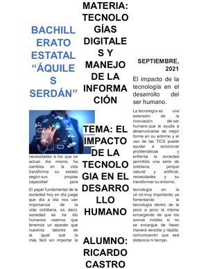 Impacto De La Tecnologia En El Desarrollo Humano Ricardo Castro Santiago