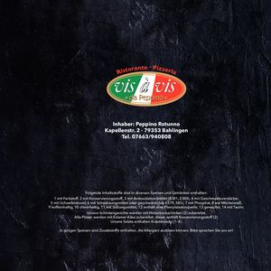 Speisekarte Pizzeria Vis a Vis Bahlingen, Stand 2021