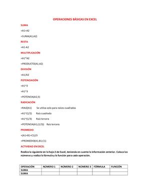 Operaciones Básicas En Excel