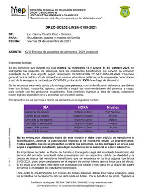 Circular 199 Entrega Paquete De Alimentos Octubre