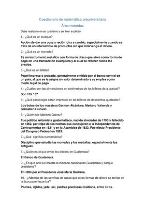 Cuestionario De Matemática Preuniversitaria