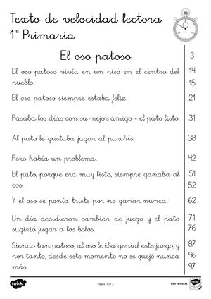 ES L 125 Textos De Evaluacion La Velocidad Lectora 1 Primaria Letra Ligada Eco Black And White Ver 1