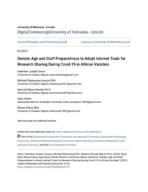 Gender, Age And Staff Preparedness To Adopt Internet Tools For Research Sharing During Covid 19 In African Varsities