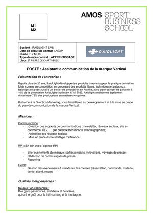 (M1,M2)Raidlight-CP PROFESSIONALISATION-Assistant Communication