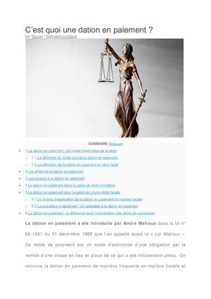 Quelle est la définition d'une dation en paiement