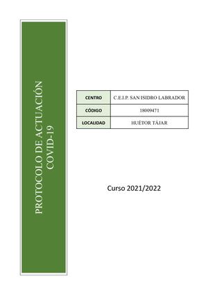 Página Web Protocolo Actuación Covid 19 Curso 21 22 Ceip San Isidro Labrador