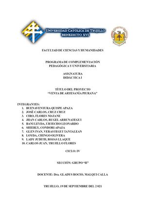 G3 Proyecto De Emprendimiento Artesanía Piurana