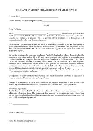 Delega Funzioni Verifica Green Pass Interna