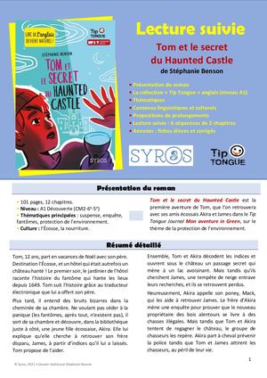 Dossier Pédagogique Tom et le secret du Haunted Castle