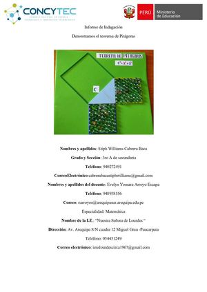 Informe De Indagación De La Demostracion Del Teorema De Pitagoras Stip