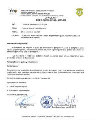 Circular 203 2 Campaña De Recolección De Implementos De Higiene