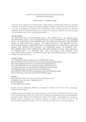 Délibération - Conseil municipal du 01/07/2021