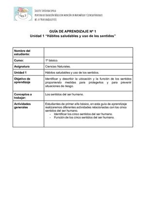 Guía De Aprendizaje, 1º Básico, Unidad 1 (2)