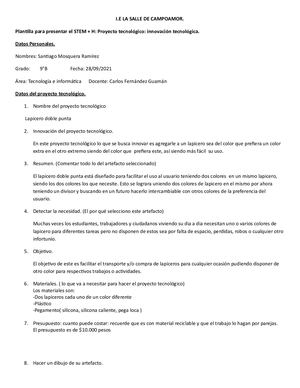 Proyecto Tecnologico Lapicero Doble Punta
