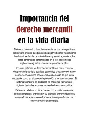Importancia Del Derecho Mercantil En La Vida Diaria F L