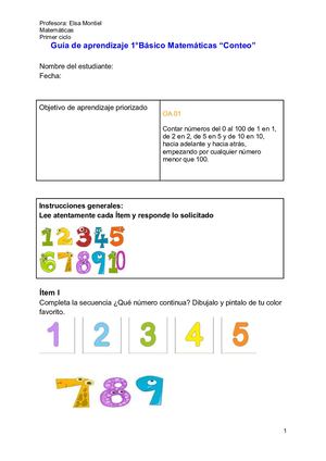 Guia De Aprendizaje 1°básico Matemáticas “Conteo”