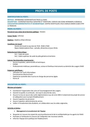 Profil De Poste Ide Coordinatrice Ssiad
