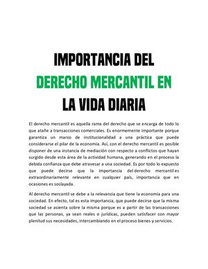 Importancia Del Derecho Mercantil En La Vida Diaria Vs