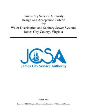 James City Service Authority Design and Acceptance Criteria for Water Distribution and Sanitary Sewer Systems