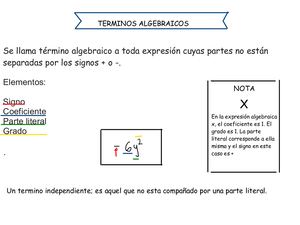 Semana 3: TERMINOS ALGEBRAICOS