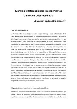 Manual De Referencia Para Procedimientos Clínicos En Odontopediatría