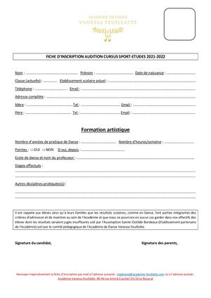 Fiche D'inscription Audition 13 Novembre