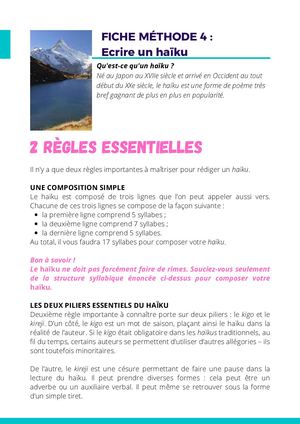 Fiche Méthode 4 Ecrire Un Haïku