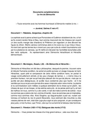 Documents Complémentaires Le Rire De Démocrite