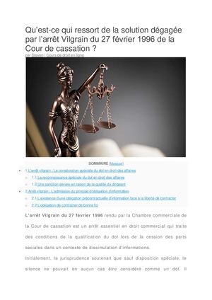L'importance de l'arrêt Vilgrain du 27 février 1996 de la cour de cassation