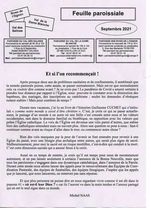 Feuille Paroissiale Septembre 2021