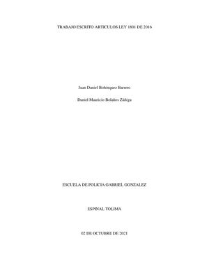 Trabajo Escrito Articulos Ley 1801 De 2016