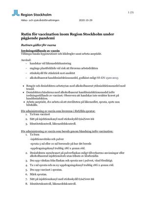 Rutin Fo╠êr Vaccination Inom Region Stockholm Under Pa╠èga╠èende Pandemi