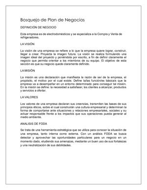 Bosquejo De Plan De Negocios