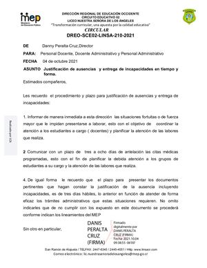 Circular 210 Justificación De Ausencias Y Entrega De Incapacidades En Tiempo Y Forma
