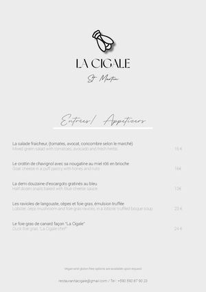Menu La Cigale Restaurant SXM