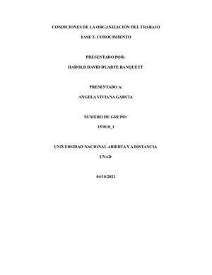 Condiciones De La Organización Del Trabajo