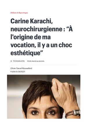 Web Telerama Carine Karachi, Neurochirurgienne “À L'origine De Ma Vocation, Il Y A Un Choc Esthétique”