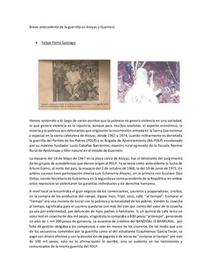 Breve Antecedente De La Guerrilla En Guerrero