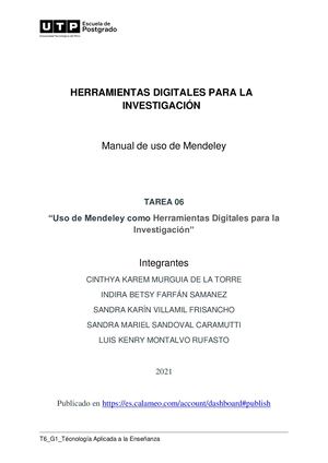 Examen Final T6 S6 G1 Herramientas Digitales Para La Investigación Mendeley