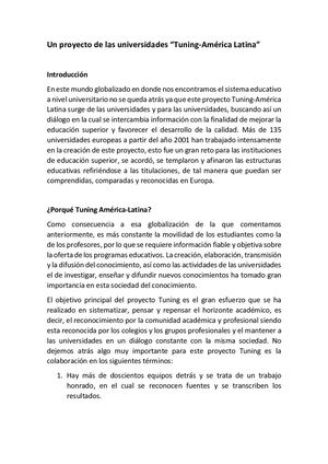 Un Proyecto De Las Universidades Tuning En América Latina