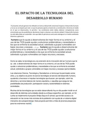 El Inpacto De La Tecnologia Del Desarrollo Humano Convertido