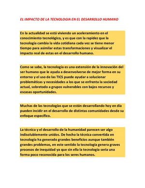 El Impacto De La Tecnologia En El Desarrollo Humano