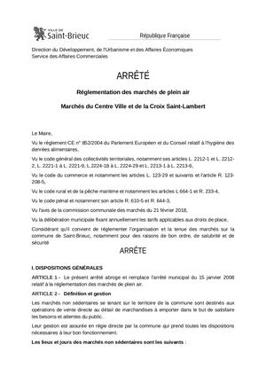 Réglementation Des Marchés De Plein Air