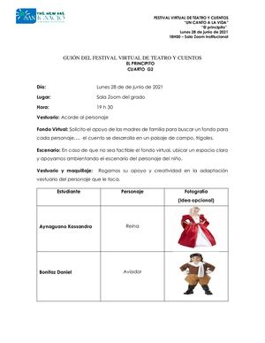 Guión De La Obra Principito 4to G2