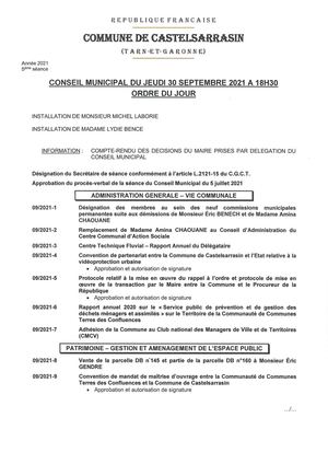 Dossier Délibérations Exécutoires du 30 septembre 2021