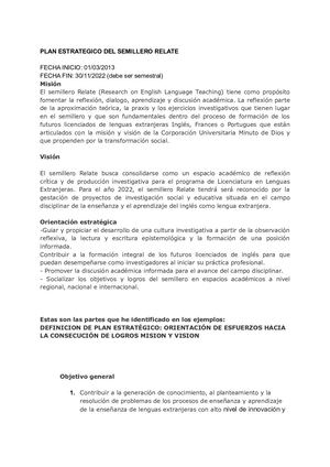 Plan Estrategico De Semillero RELATE