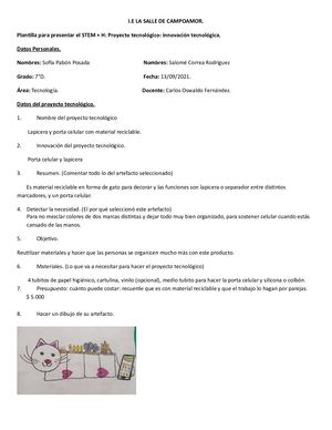 Proyecto Tecnologico Sofía P Salomé C