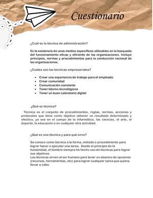 Cuestionario Sobre Las Tecnicas Administrativas